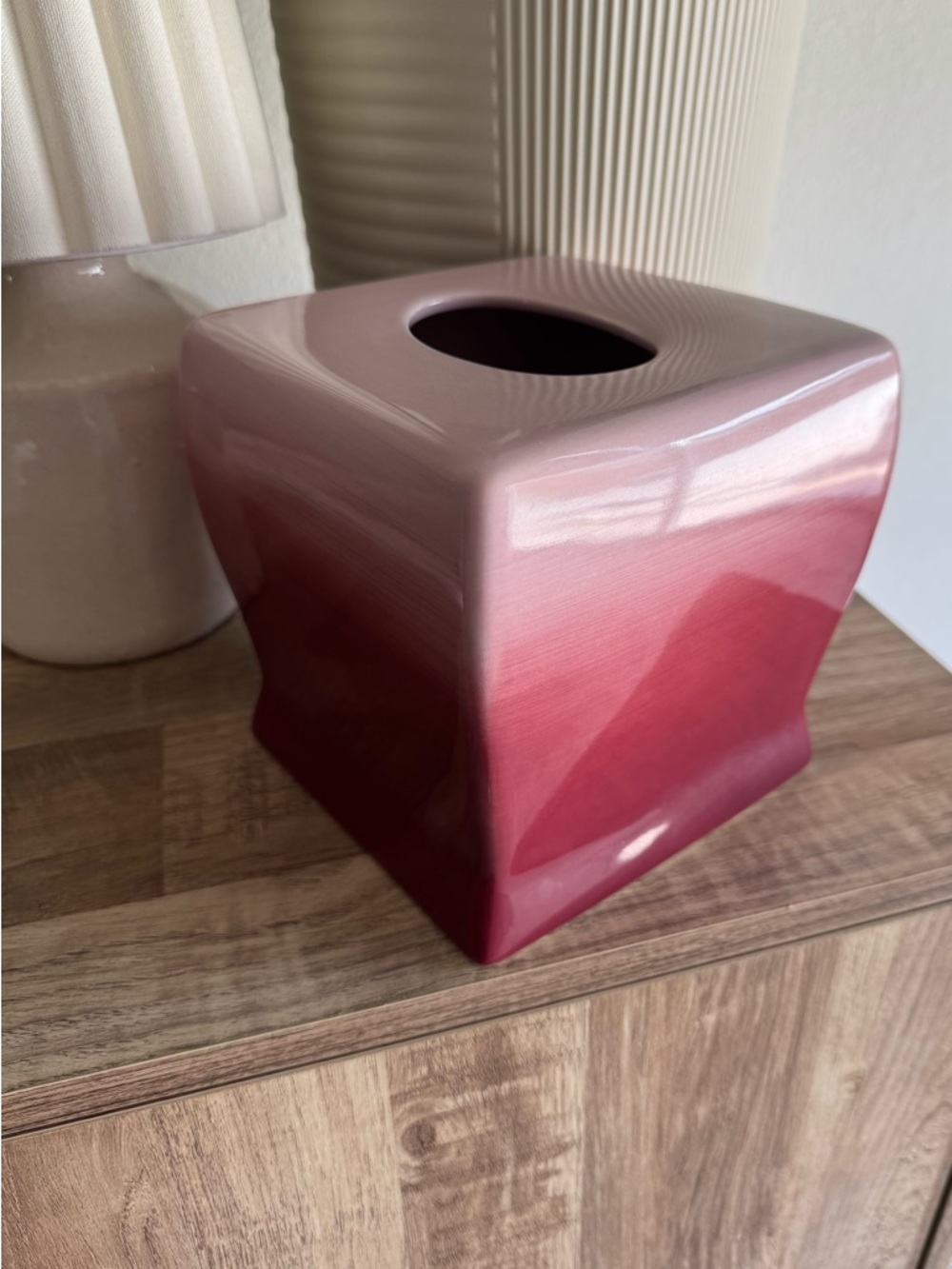 Pink Ombre heavy Ceramic Tissue Box Cover. Super chic and cool looking.